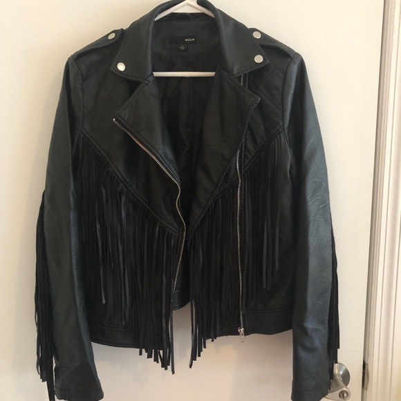Aqua faux leather fringe jacket - Picture 2 of 3